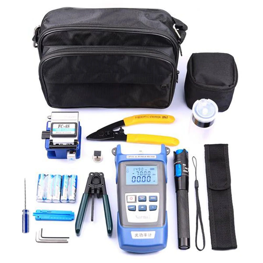 

12Pcs/Set Fiber Optic FTTH Cold Connection Tool Kit FC-6S Fiber Cleaver Optical Power Meter 5Km Visual Fault