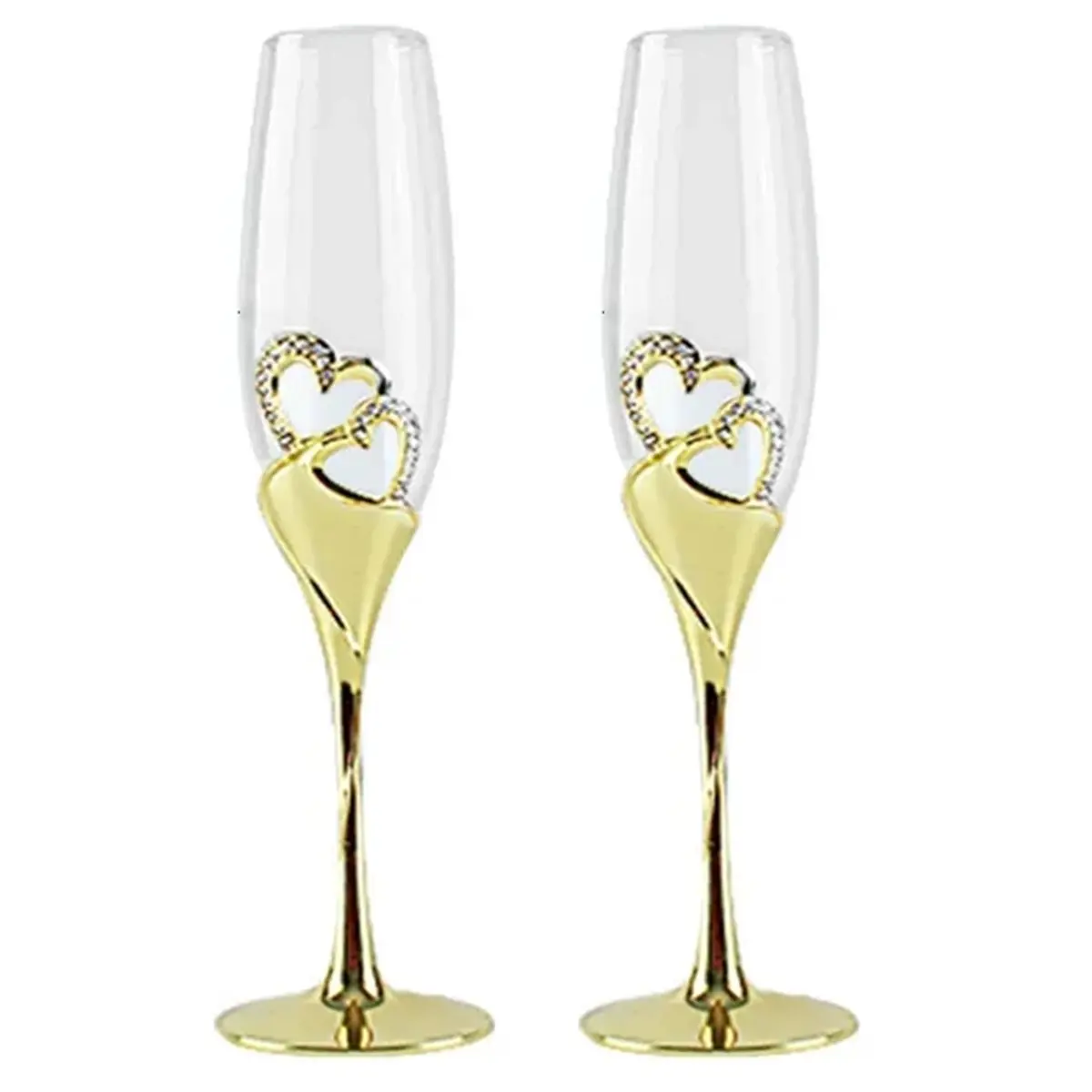 NOCM European Crystal Champagne Glasses for Weddings and Parties, Golden Goblets