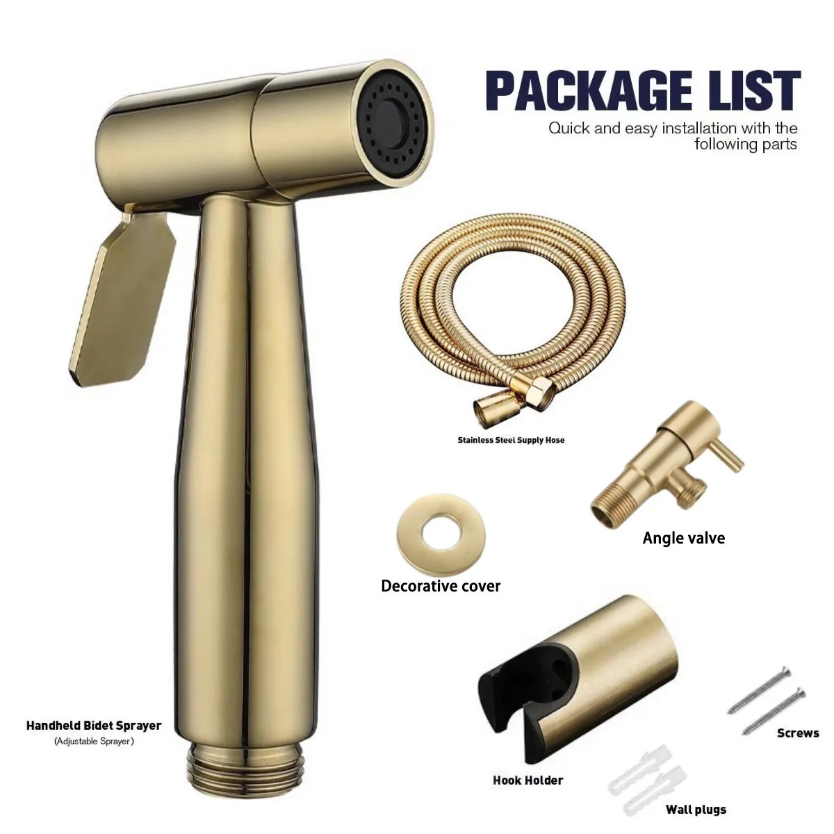 

1 set of gold complete bathroom shower high pressure spray gun, bidet accessories, body cleansing spray gun