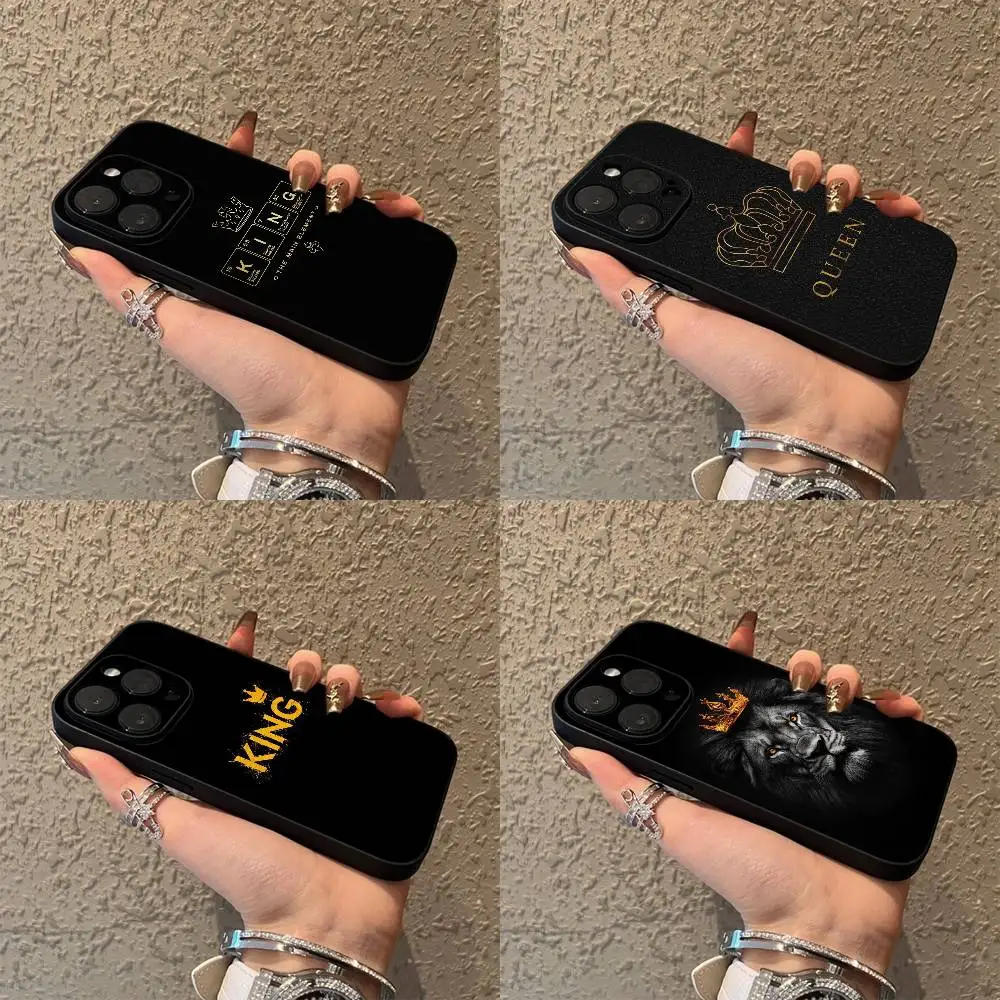 

KING Queen Crown Letter Phone Case For iPhone 14,11,15,17,13,12,16,E,Air,Mini,Pro,Max,Plus Black Soft Cover