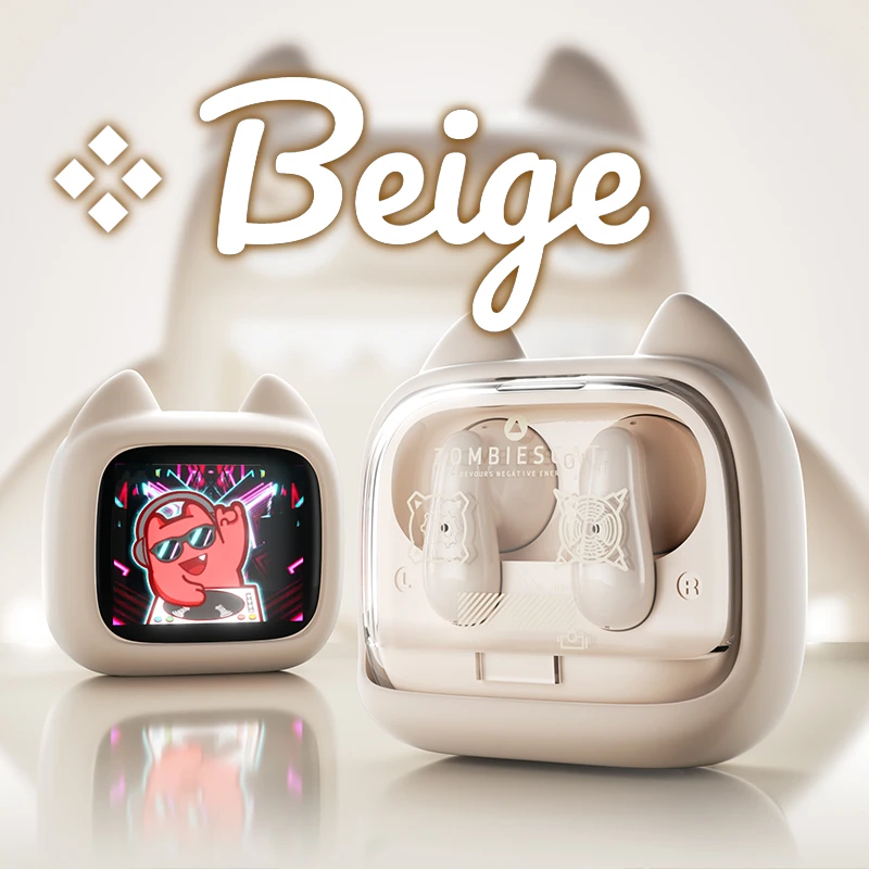 Zombies Cat B19 TWS Bluetooth-Kopfhörer mit Intelligenter Touchscreen, HiFi-Stereoklang, Bluetooth 6.0, ENC Anrufgeräuschreduzierung, Mit Silikonband