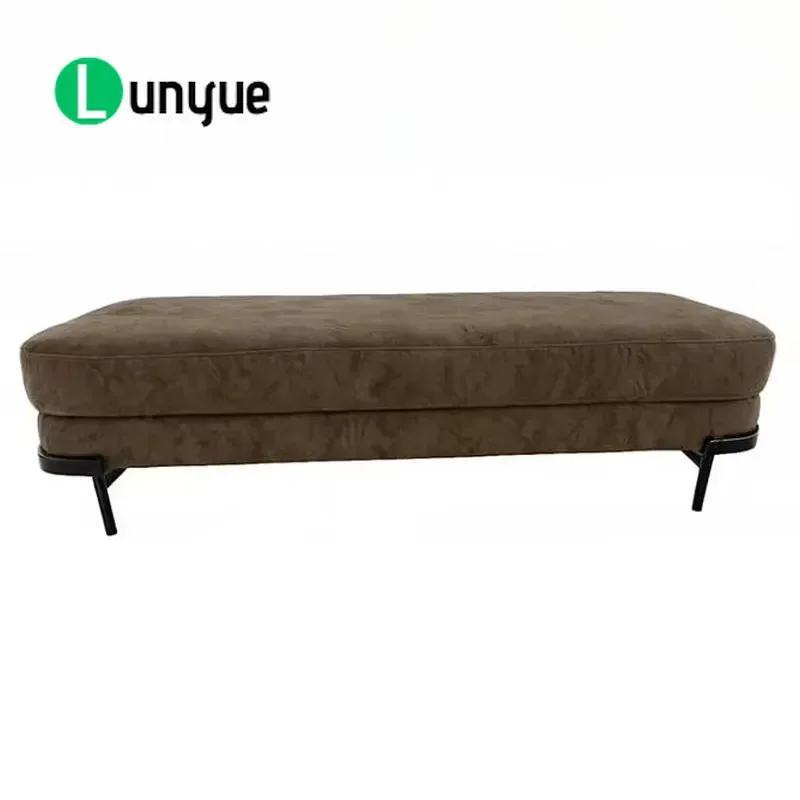 Modern Fabric Upholstered Ottoman with Metal Base Living Room Footstool Sofa Stool Durable Home Furniture Decor