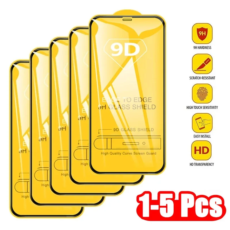 1-5PCS 9D proteggi schermo in vetro temperato per IPhone 15 14 13 12 11 Pro Max vetro protettivo per IPhone XR X XS Max 6 7 8 Plus