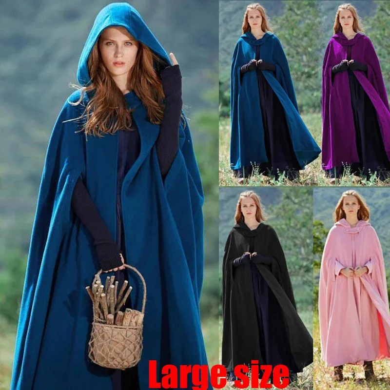 

Medieval Vintage Multicolor Hooded Cape Coat Women Winter Vintage Elegant Robe Capes Costume Loose Shawl Long Cloak 3XL