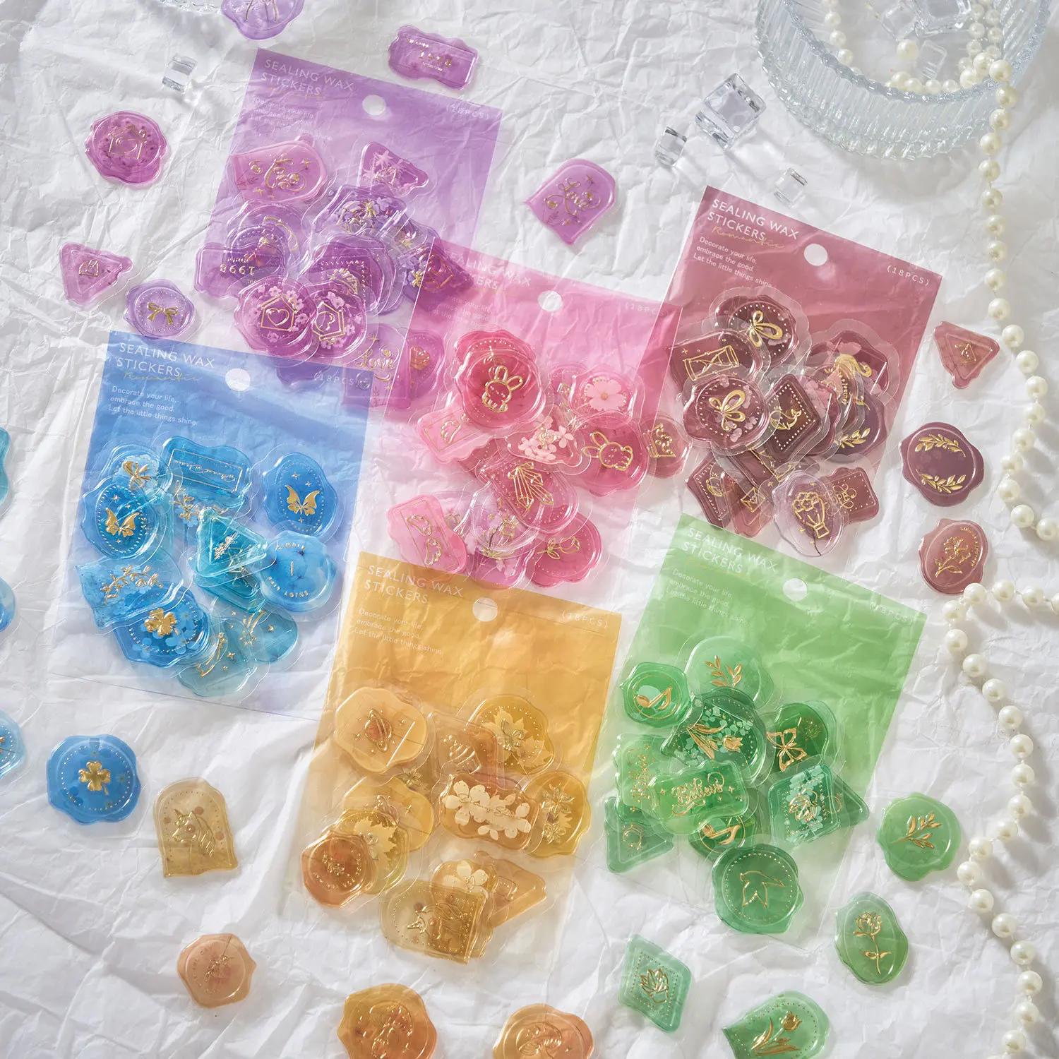 JCAC 18pcs/bag Stamp-Themed Epoxy Wax Seal Stickers, 