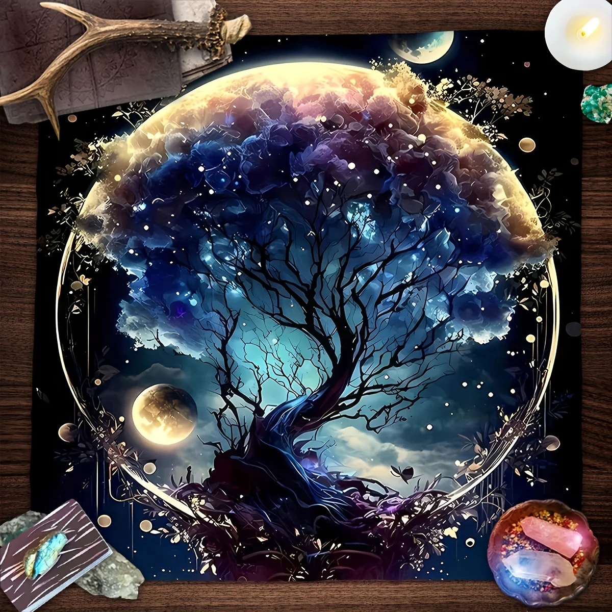Alfombra de adivinación de brujería de tela de Tarot de árbol de la vida místico para juegos de cartas de Tarot y oráculo, rituales espirituales