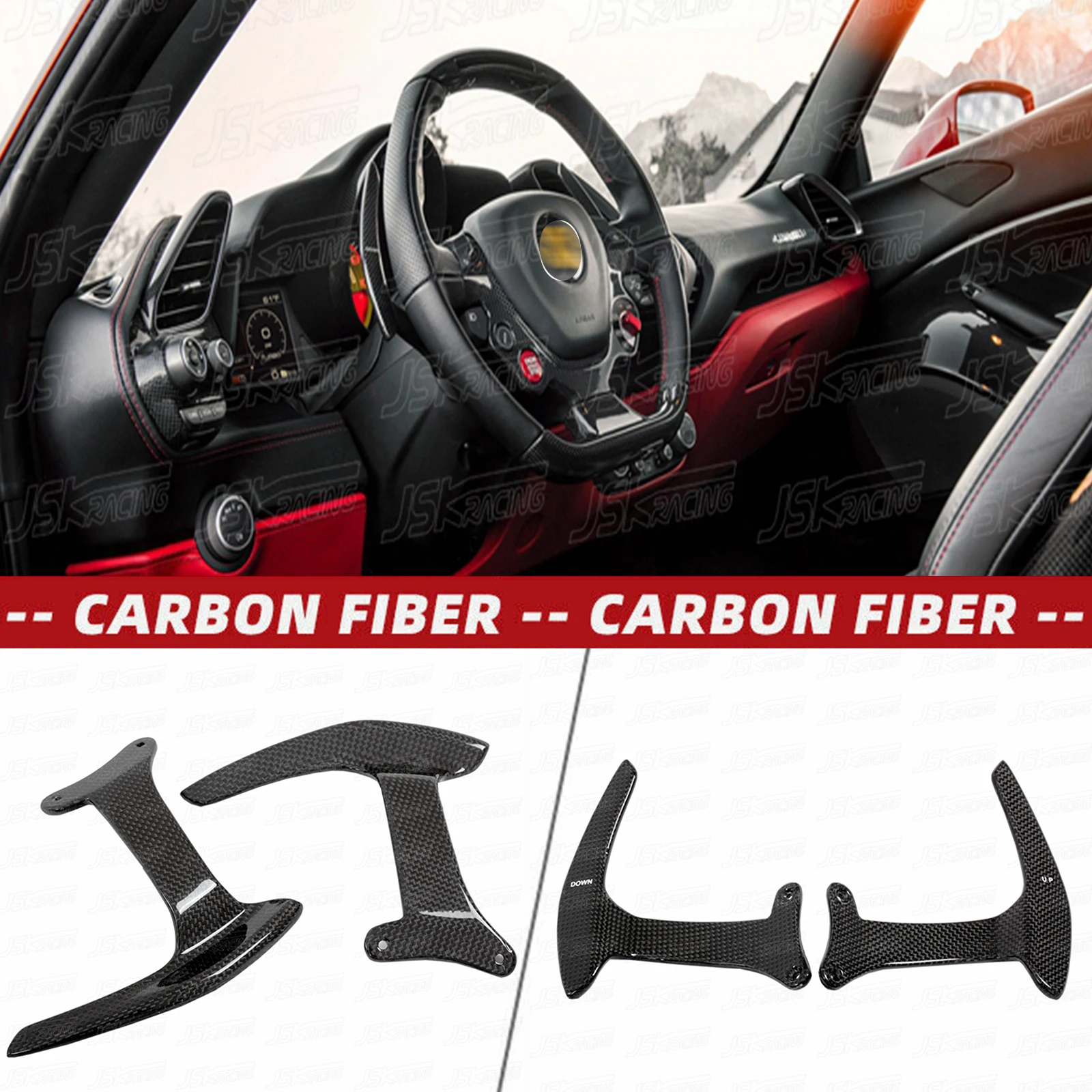 For Ferrari 488 Gtb Spider 2015-2016 Dry Carbon Fiber Shift Paddles (Plain Weave)