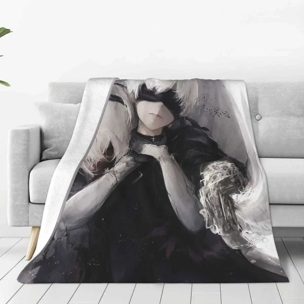 

2B 9S Game Flannel Blanket NieR Automata Awesome Throw Blankets for Sofa Bedding Lounge 150*125cm