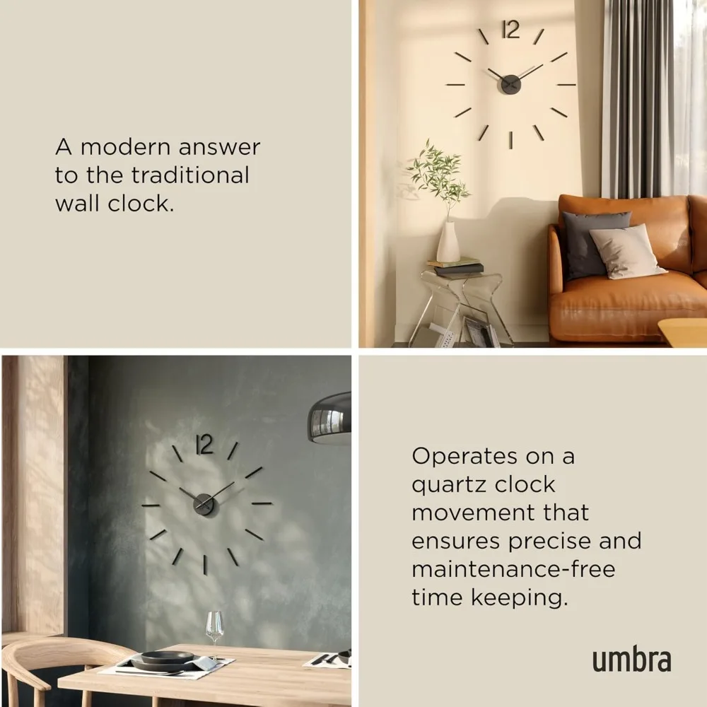 ساعة حائط كبيرة بدون إطار مقاس 39.25 بوصة أرقام ملصقات ذاتية الصنع ديكور منزلي حديث بسيط أسود سهل اللصق