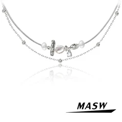 MASW Original Design Irregular Pendant Necklace 2023 Trend High Quality Glass Pearl Two Layer Short Chain Necklace For Women