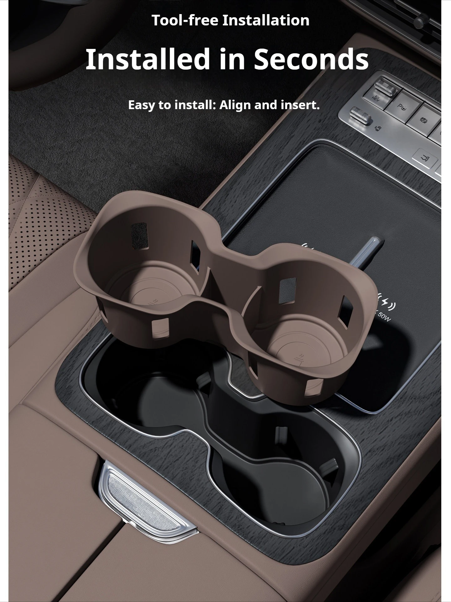 Car Silicone Pad for Central Control Cup Holder for Denza D9 2022-2025 Two Drain Cup with Full Cup Groove Car Modify Accessories
