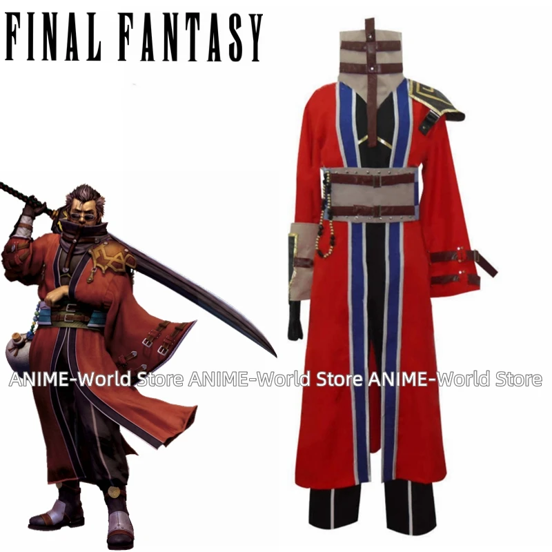 《Custom Size》Game Final Fantasy X Auron Cosplay Costume Auron Remake Cosplay Costume Men's Halloween Red Outfit Custom Make