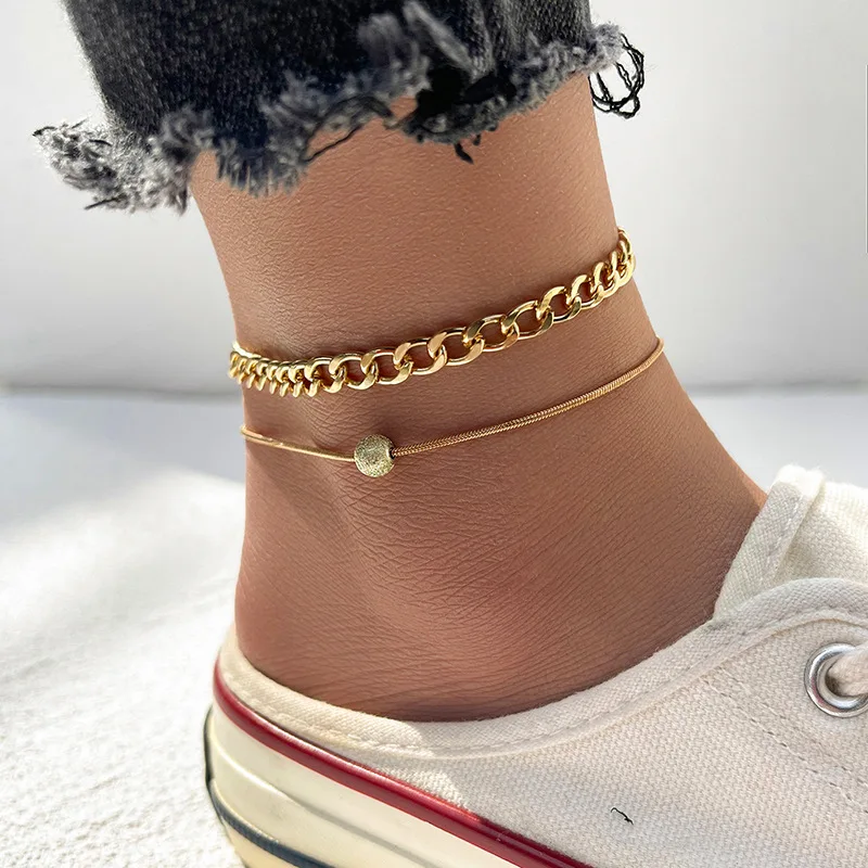 Boho Gold Color Chain Anklet Set For Women Ball Charm Ankle Bracelet Snake Chain On The Leg Foot Female Fashion Simple Jewelry