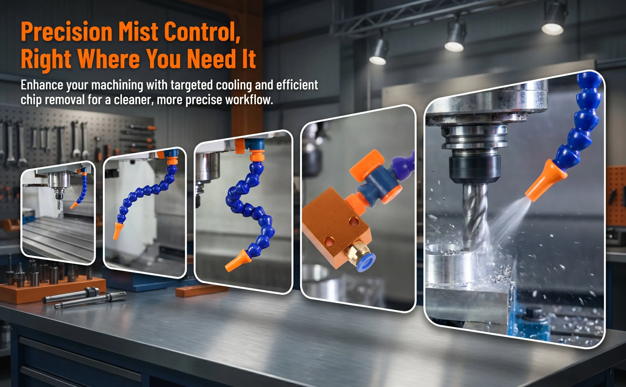 Flexible Universal Coolant Pipe with Round Nozzle for CNC Lathe Milling Drilling Metal Cutting Engraving