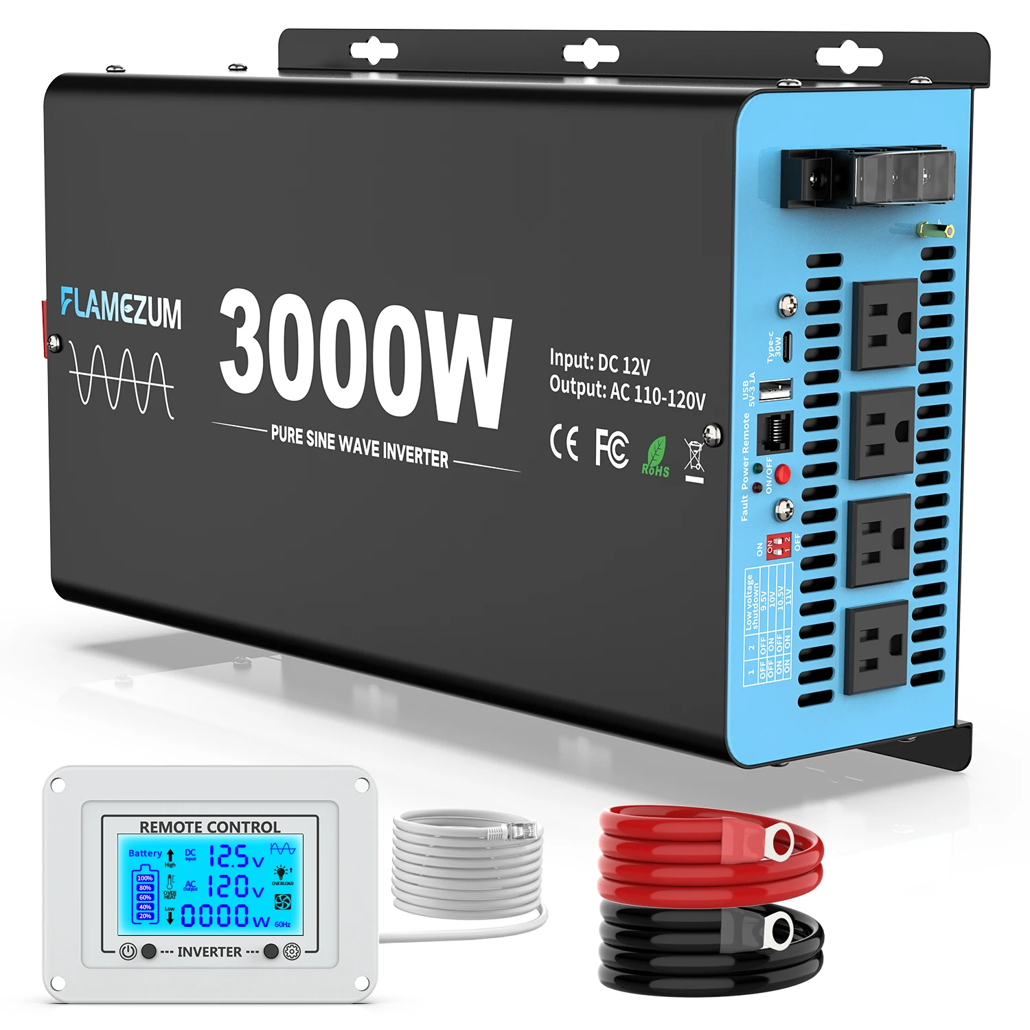 Inverter Pure Sine Wave 60Hz 120V 3000W - 3000W Pure Sine Wave Power Inverter
