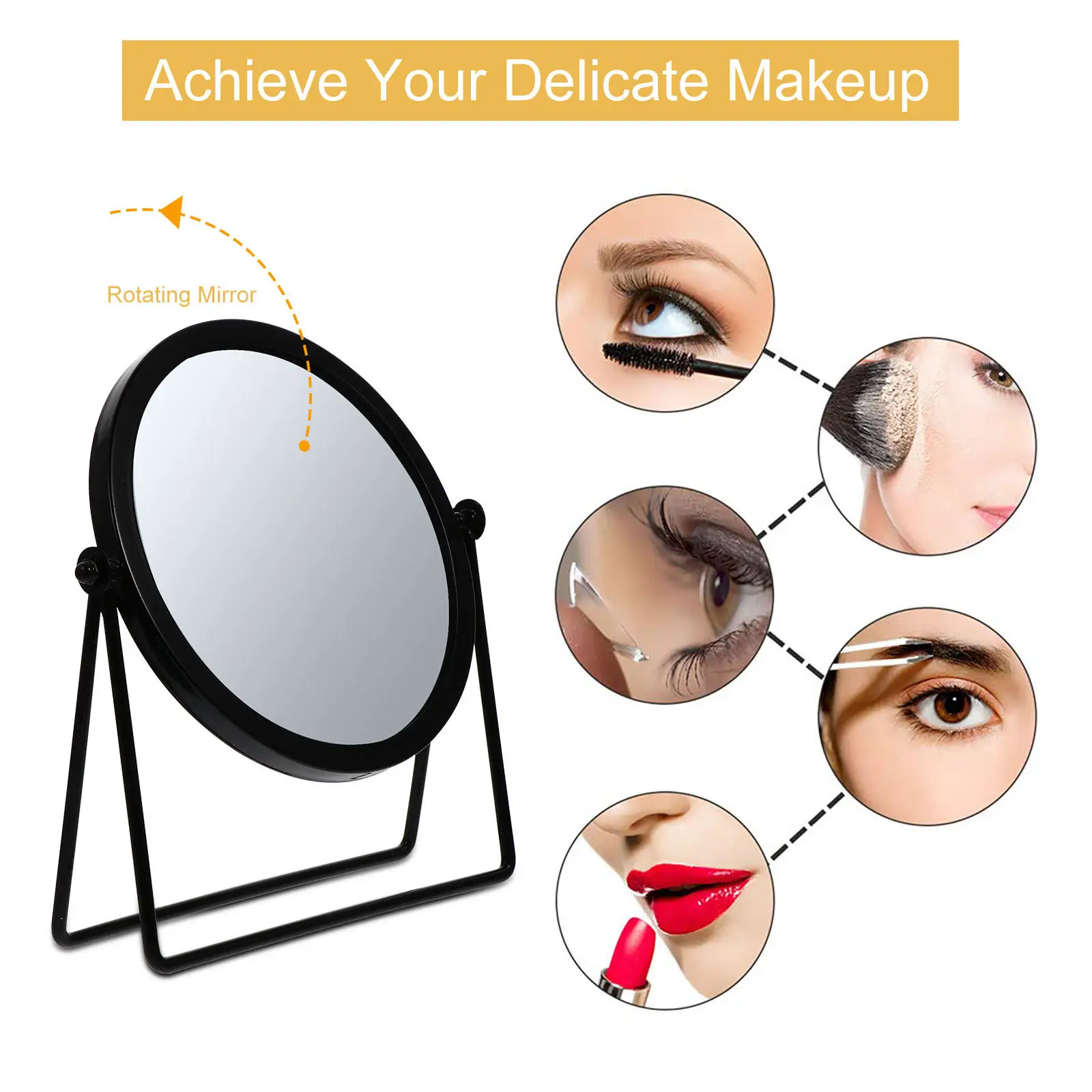 مرآة تجميل دوارة فاخرة من المعدن، مرآة مكياج واضحة خالية من التشوهات، مرآة مكتبية لغرفة النوم والحمام