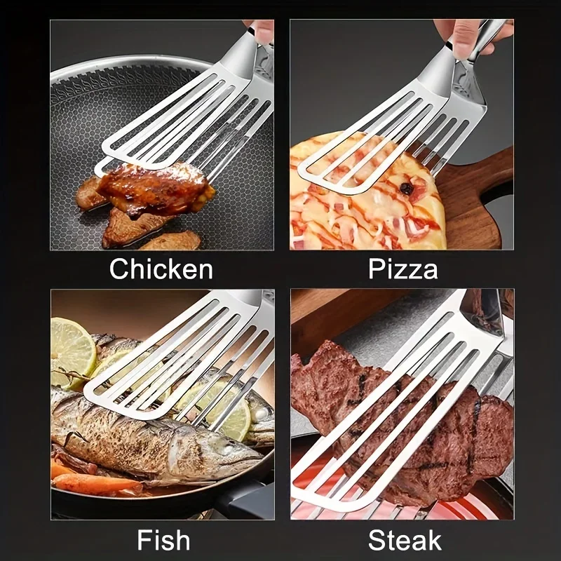 1pc Heavy-Duty Commercial & Home Kitchen Use - Stainless Steel Construction, Non-Slip Grip - Dual-Sided Spatula