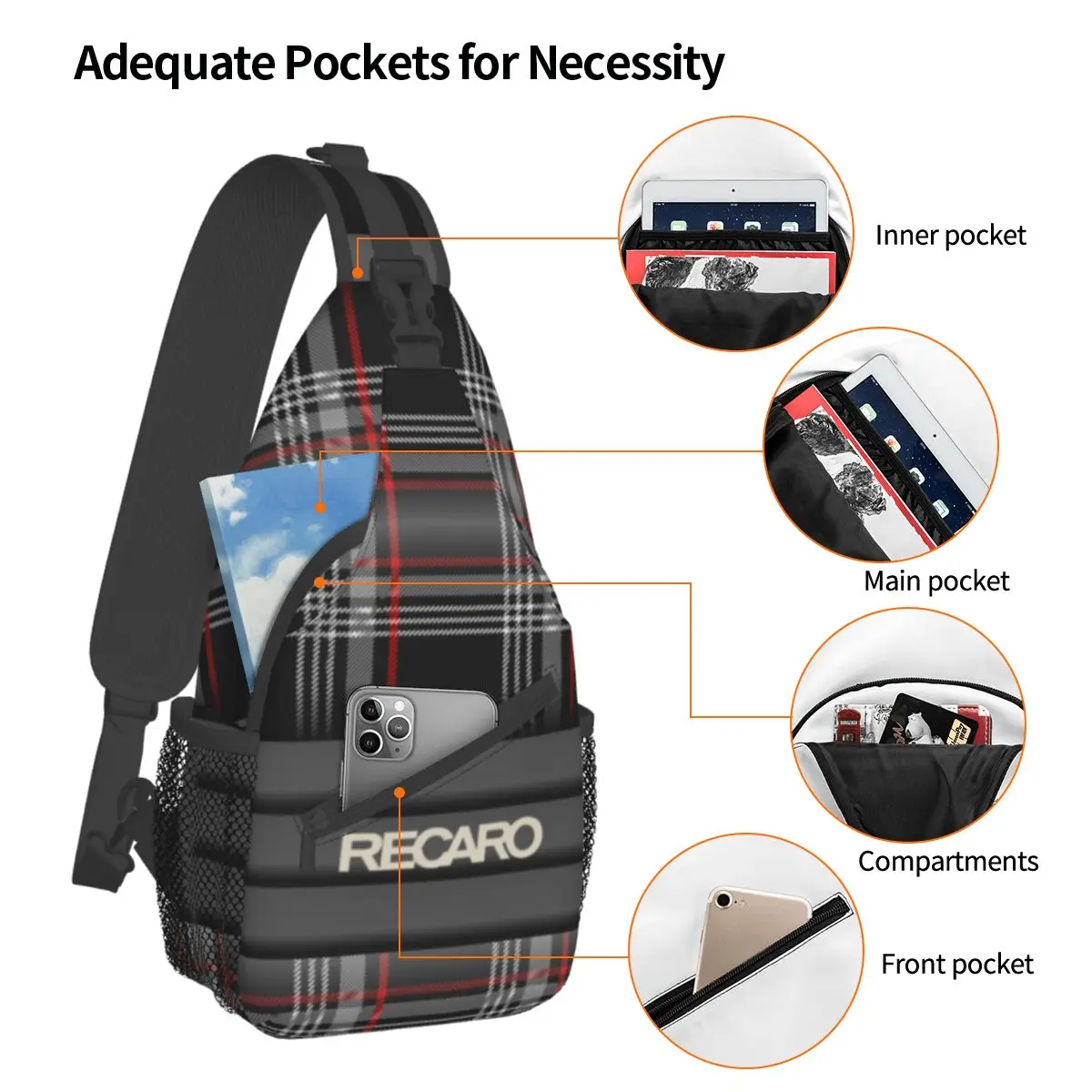 RECARO-bandolera de pecho para hombre y mujer, mochila de hombro para senderismo al aire libre