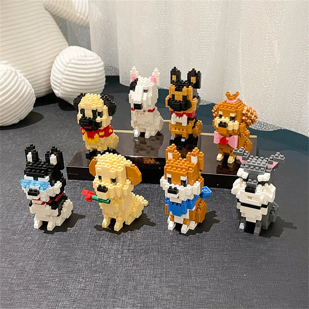 Schattige huisdieren hond micro mini bouwstenen speelgoed-educatieve verscheidenheid, perfect desktop decor, vakantiecadeau voor meisjes, kinderen puzzel speelgoed