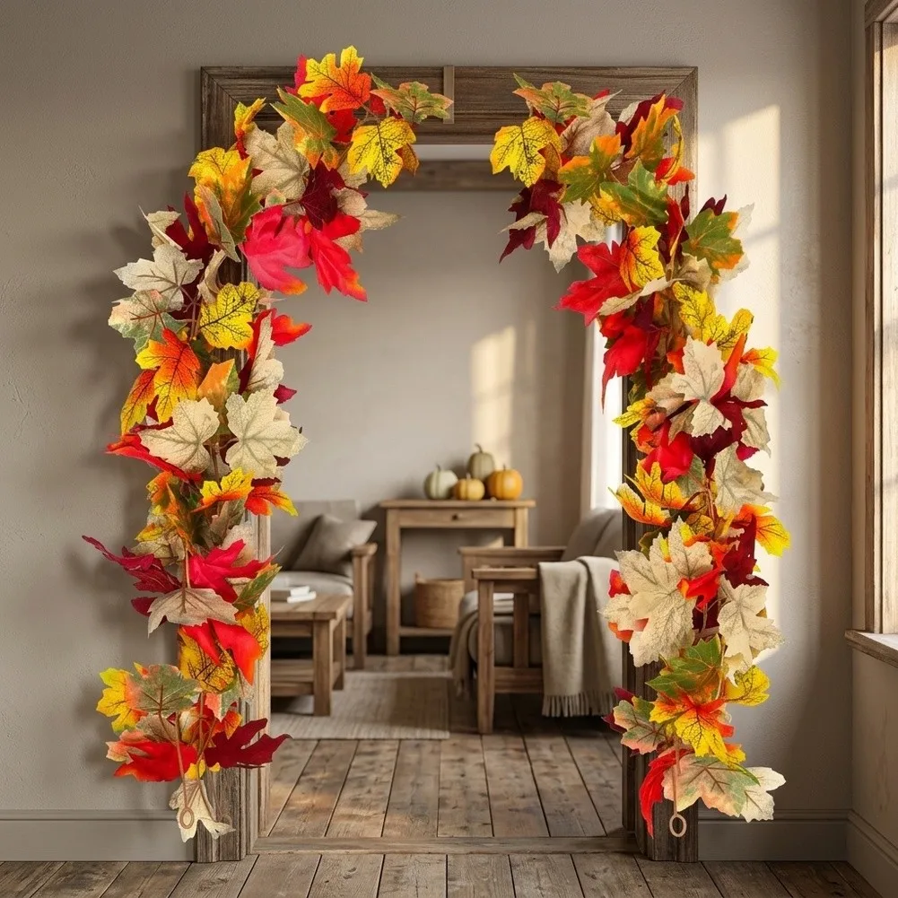 Artificial Maple Vine Garland 175cm Brown Faux Autumn Leaves for Home Decor Wall Door Table Seasonal Decoration