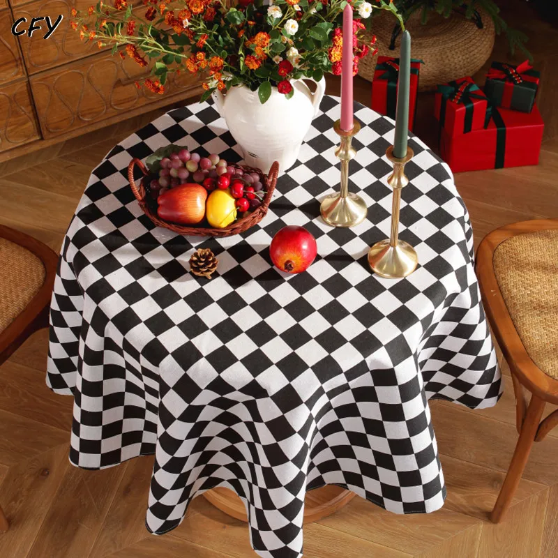 

American Christmas Black White Plaid Round Tablecloth Table Cover Chicken Table Cloth Tablecloth for Table Tea Round Table Map