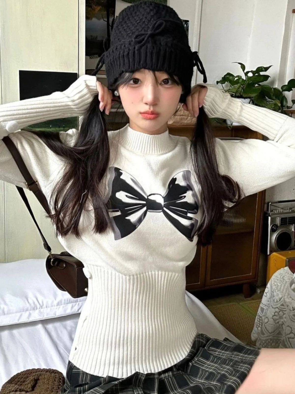 

American Sle Knot Waist Cinched High Ne Sweater Women's Autumn Winter Inner Wear Base irt Long Sve Knitwea...