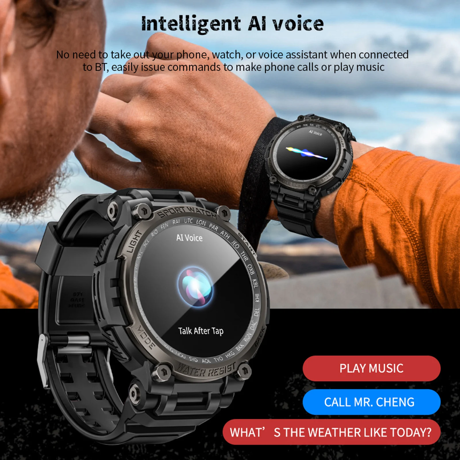 ساعة ذكية LOKMAT ATTACK MAX Bluetooth5.3، شاشة لمس 1.53 بوصة، متتبع اللياقة البدنية مع مكالمات BT IP68 ساعة رياضية مقاومة للماء