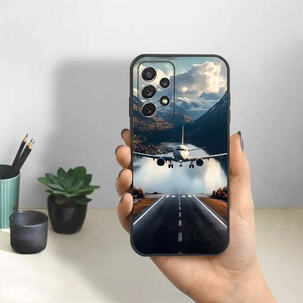 飛行機飛行機アートクール電話ケースサムスン S25、S24、S23、S22、S21、S20、S10、ウルトラ、プラス、ライト、FE、ソフトシリコンブラックカバー
