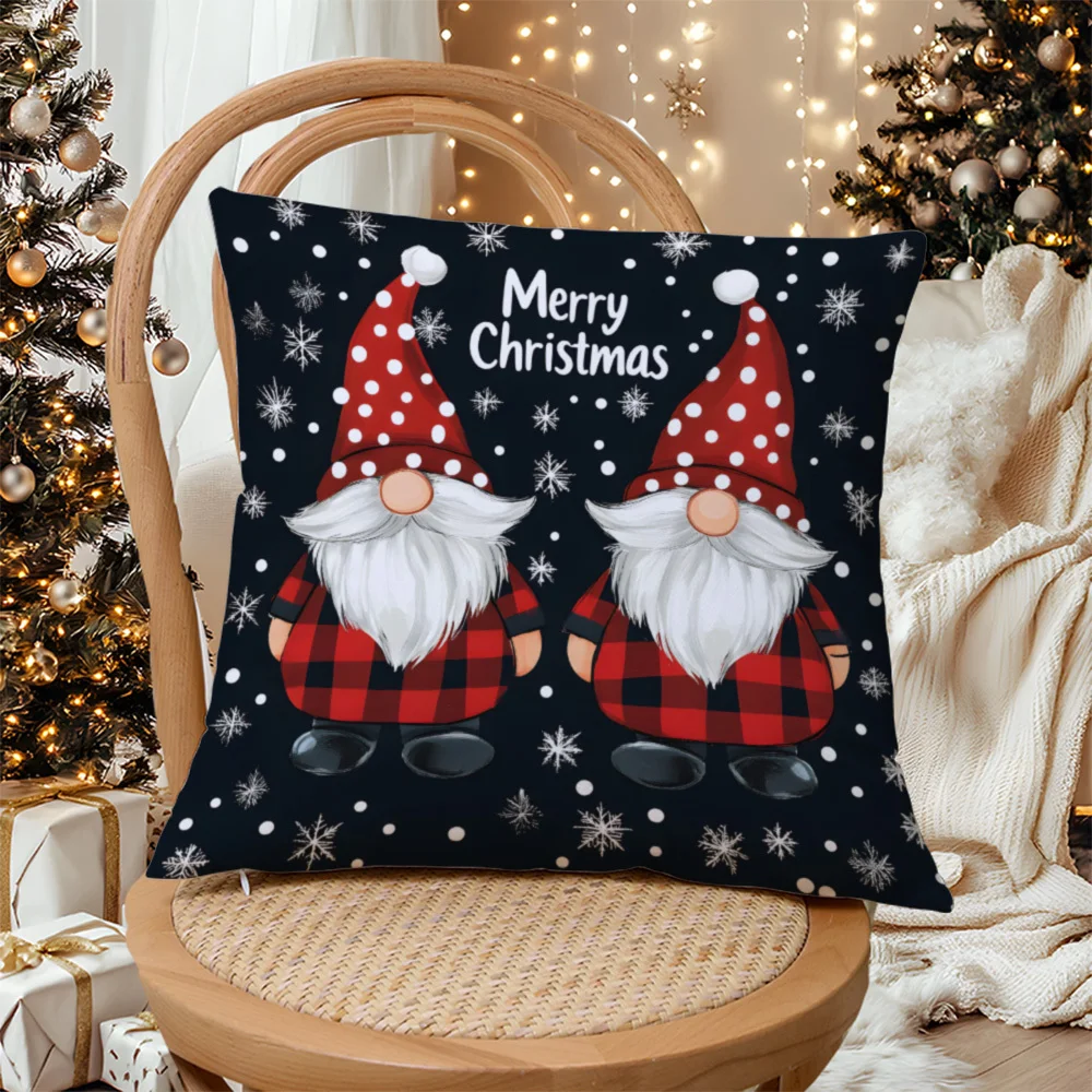 Cartoon Gnome Snowflake Double Sided Pillow Cover Hidden Zipper Cushion Sofa Bed Car Living Room Christmas Decor No Insert