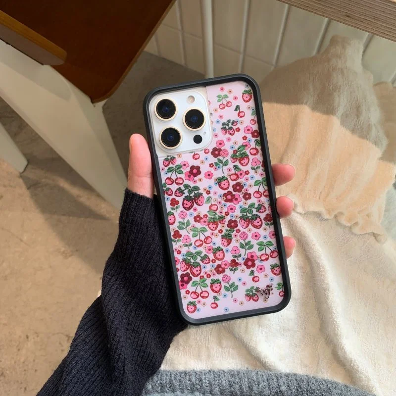 Wildflower Cute Cartoon Fruit Flower Strawberry Phone Case For iPhone 17 Pro 12 13 14 15 16Pro Max WF Lovely Rainbow Star Cover