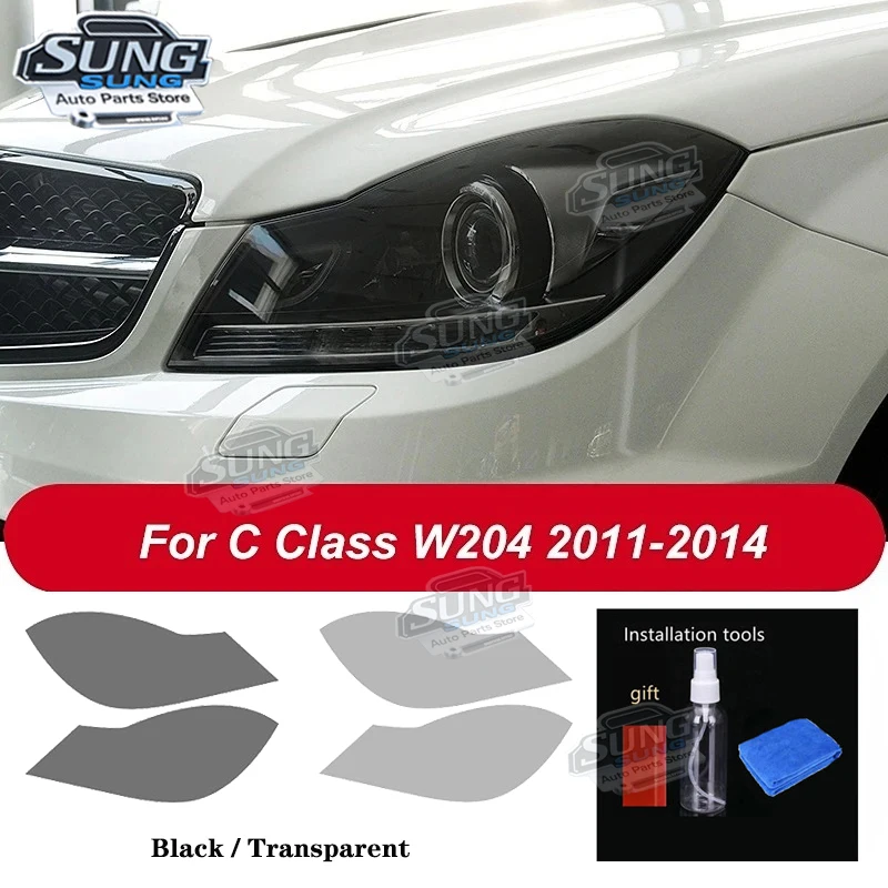 

Для Mercedes Benz C Class W204 C63 AMG 2011-2014 аксессуары 2 шт. защитная пленка для фар автомобиля прозрачная черная наклейка из ТПУ