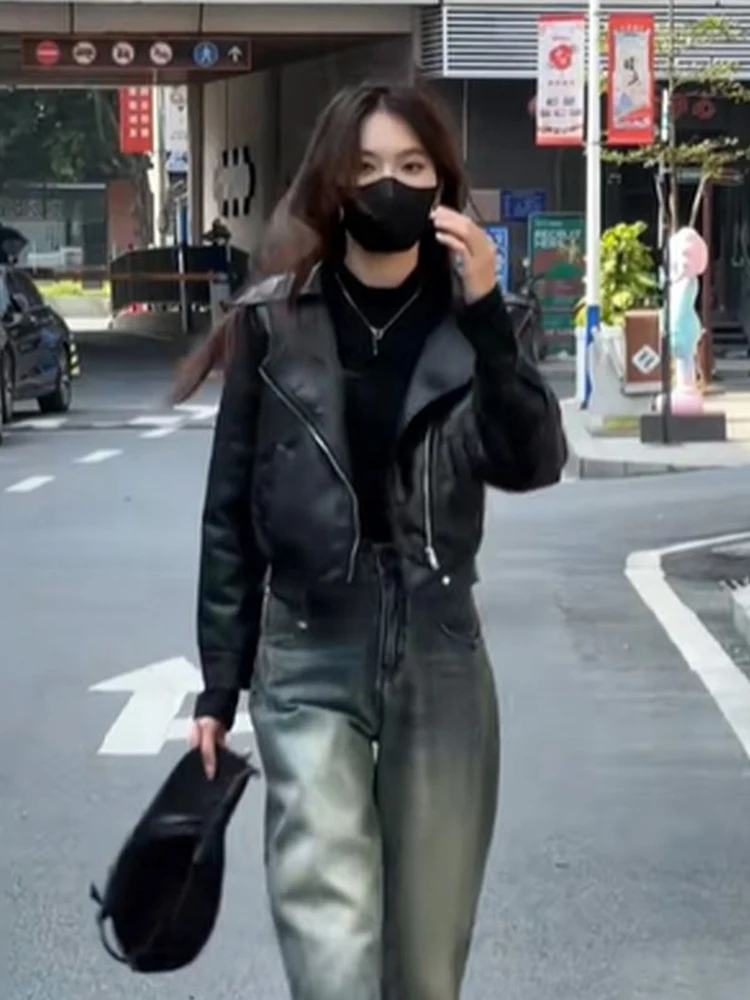 ファイオナブル・ティエンエド・フェイス レディース バイカー レザージャケット 秋冬新作 スリップジッパー ルーズフィット ロングスリーブ スーツカラーコート