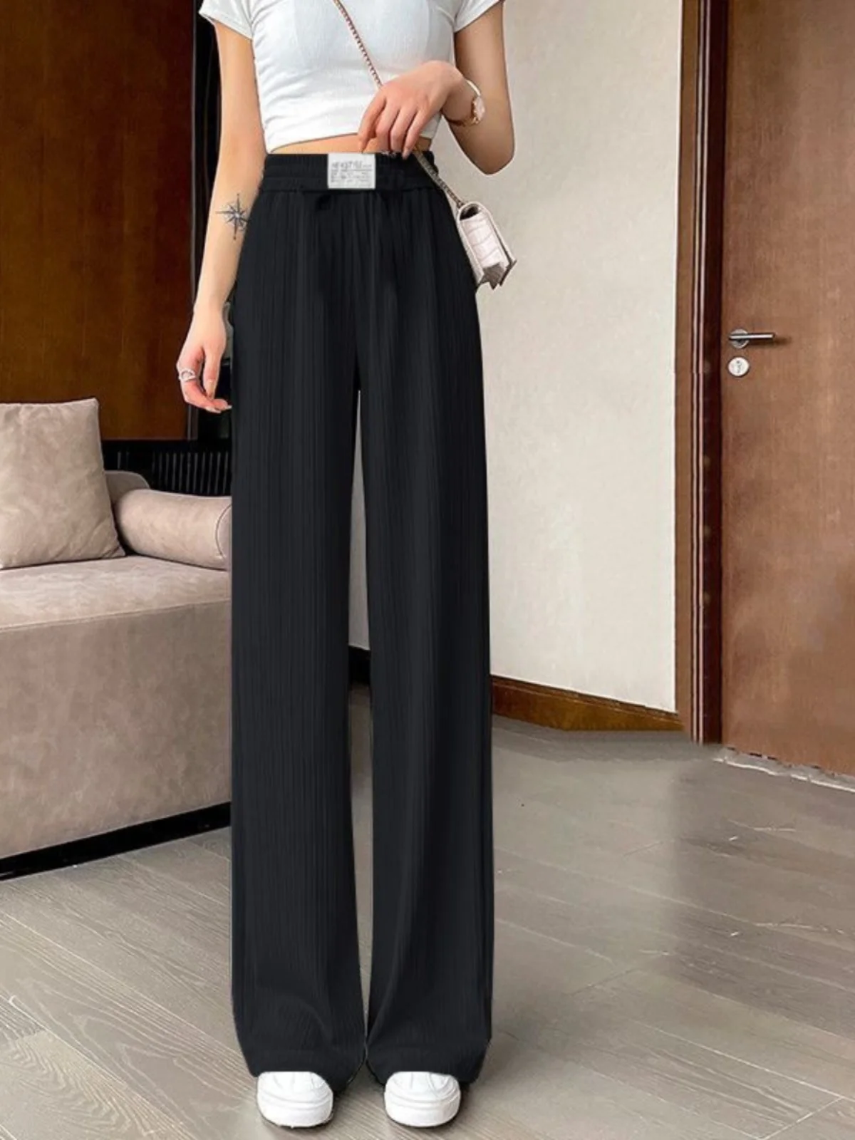 High Quali Ice Silk Wide Leg Pants Women's Summer Thin Casual Loose plus Size Drapey Straight Tube Pants Trendy