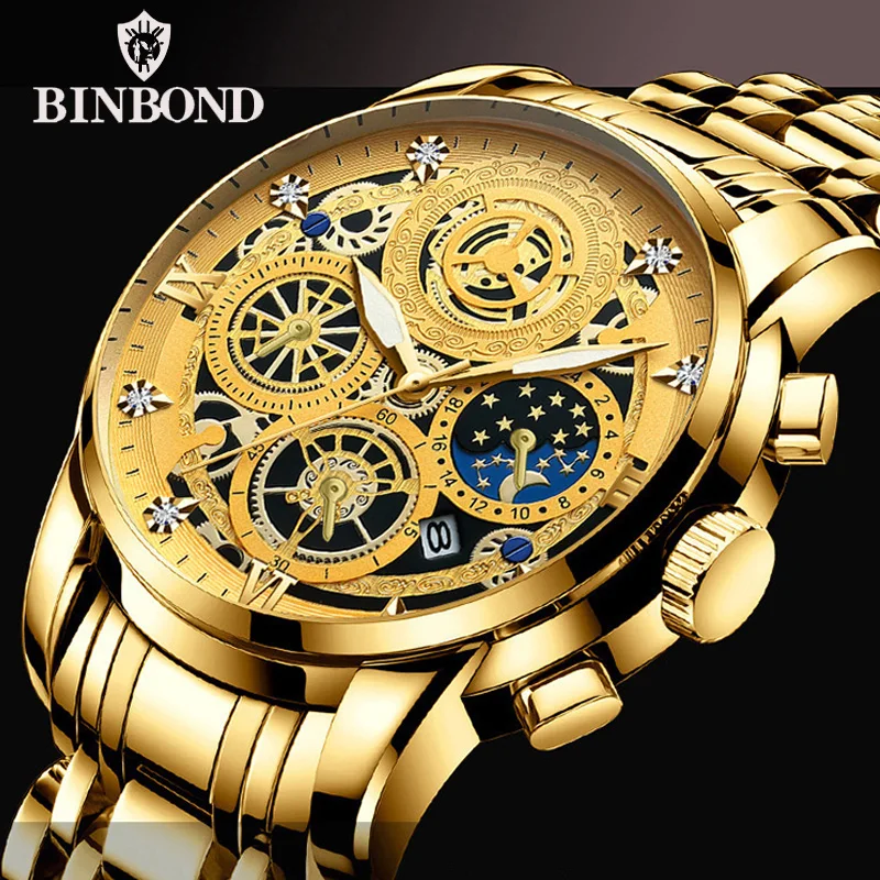 BINBONG Men Watches Top Brand Luxury Fashion Luminous Date Men Hollow Skeleton Quartz Watch Waterproof Male Clock Relogios B4010