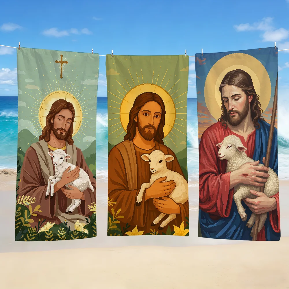 Christ Towel Textile Lamb Bathrobe Jesus Beach Quick-Drying Shepherd Lightweight Portable Camping Swim Pool Travel