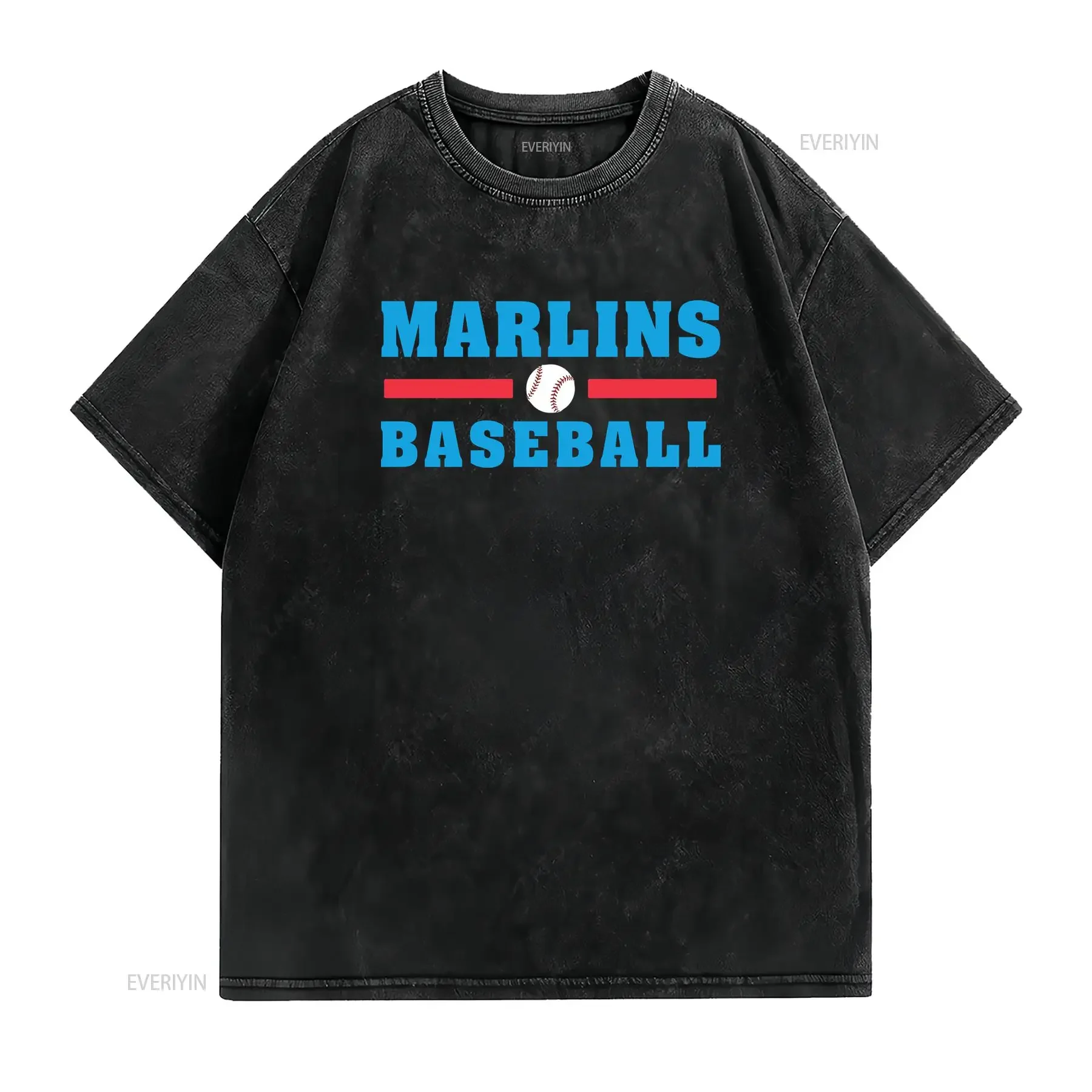 Marlins Baseball T Shirt  vintage Washed graphic Unisex homme Stylish Breathable streetwear Top For Everyday Wear Comfortable