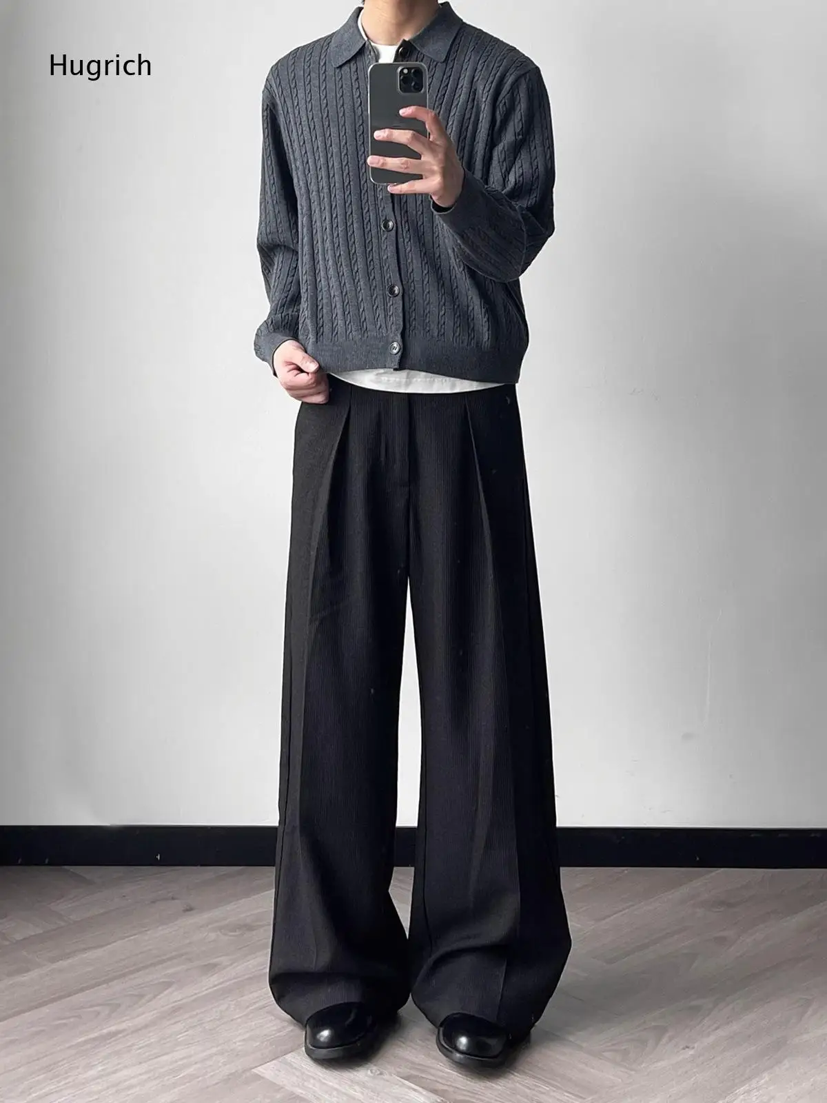 Brown Micro Houndstooth Pleated Wide Leg Pants Mens Retro Check Office Wedding Formal Suit Trousers