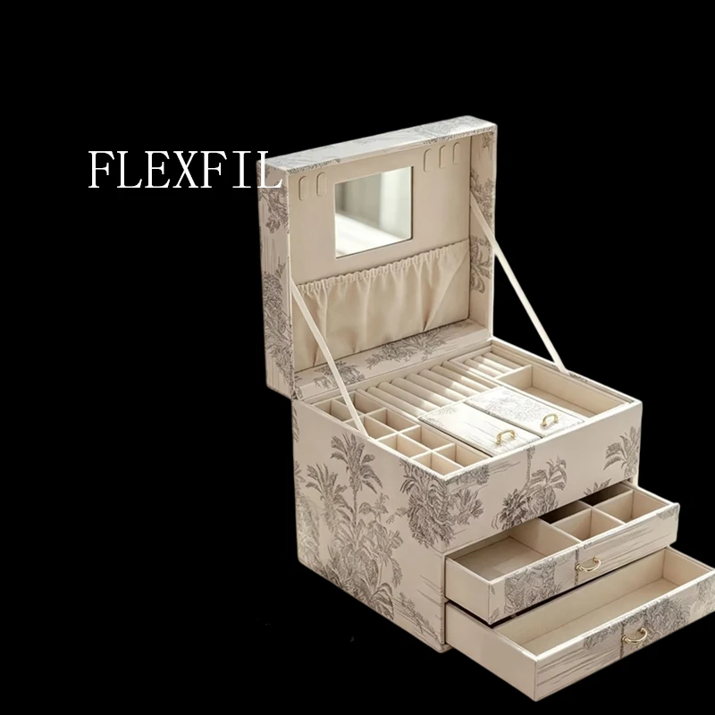 FLEXFIL Leather jewelry storage box Vintage for women High quality Original Chinese style Handmade Organize Accessories gift box