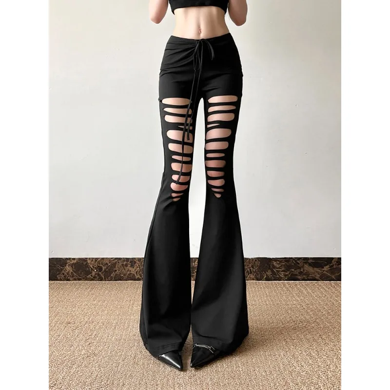 

Темные рваные брюки в стиле панк Old Babes, сексуальные расклешенные брюки, нишевые модные узкие брюки для женщин