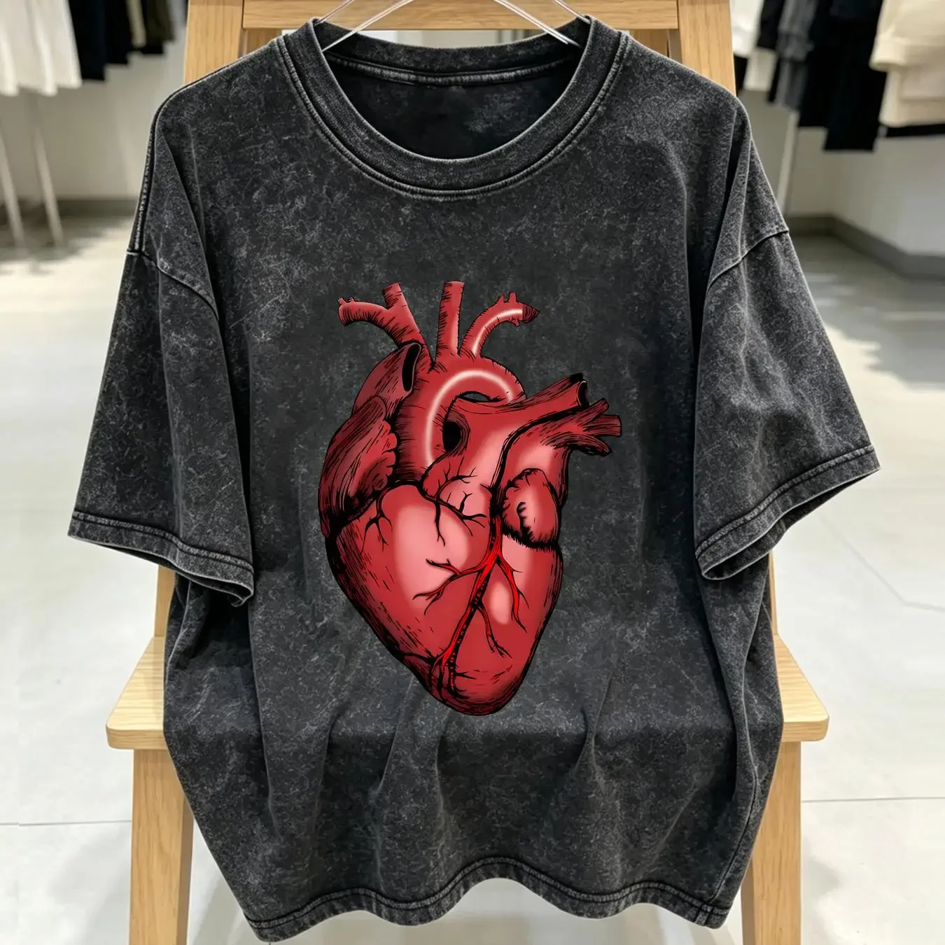 washed T Shirt Realistic Anatomical Heart Image Collaboration Backpack Large Capacity Cute Foldable Clothes Backpacks vintage