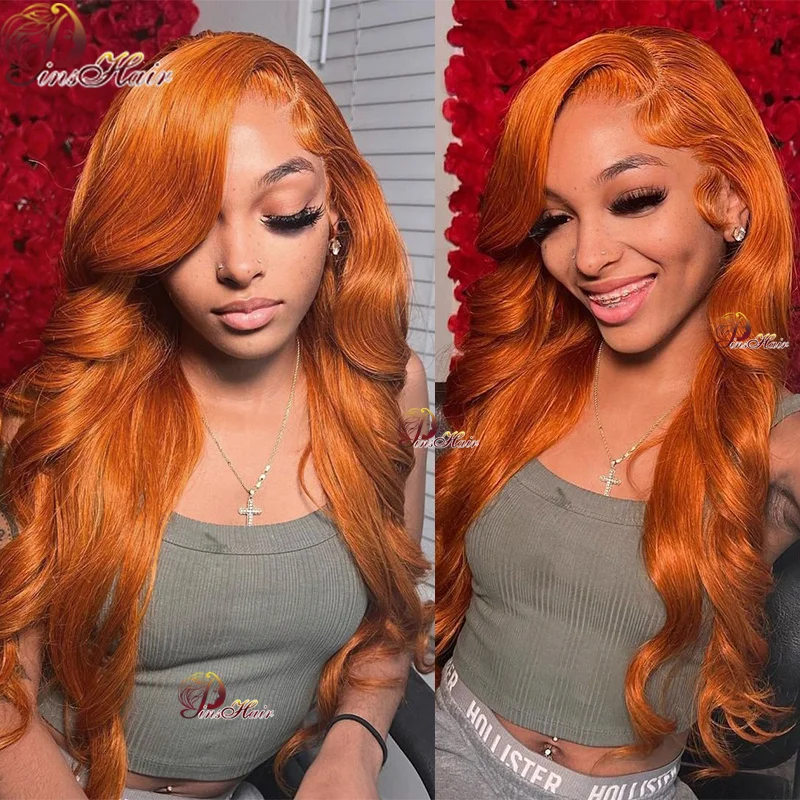 Orange Ginger Lace Front Wigs 13x4 Body Wave Lace Front Wig Pre Plucked Honey Blonde Colored Human Hair Wigs For Women 30 Inch