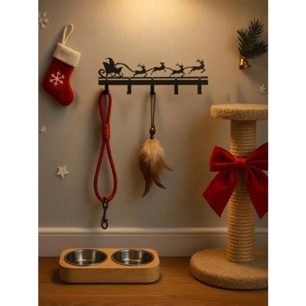 قطعة واحدة من حامل المفاتيح المعدني لعيد الميلاد - تصميم صورة ظلية مبتكر لعيد الميلاد، خطافات متعددة الأغراض للمفاتيح