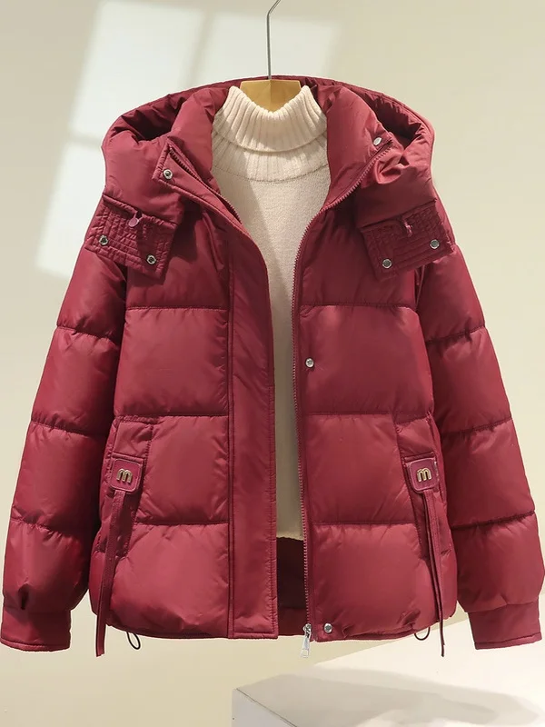 

Winter down Cotton Jaet Women's ort Loose Fit Hooded Thi Outerwear Korean Sle Commute Regular Sve Long Zipper