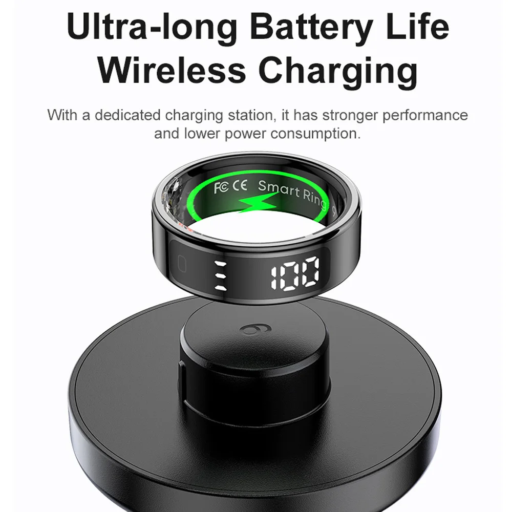 R11 Smart Ring Men Women with Display Screen Wireless or Charging Box, Health Sleep Monitor 5 ATM Waterproof for iphone Android image 5