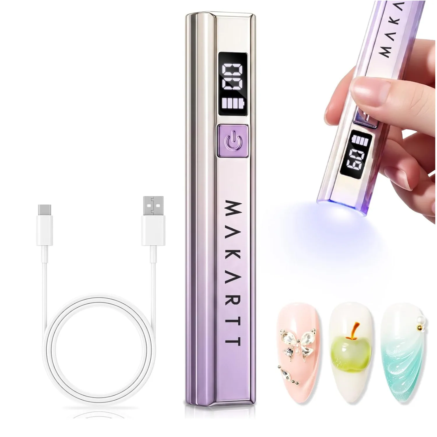 

Makartt Handheld UV Light for Gel Nails Portable Mini UV LED Nail Lamp Fast Curing Dryer Rechargeable USB LCD 2 Timers DIY Salon