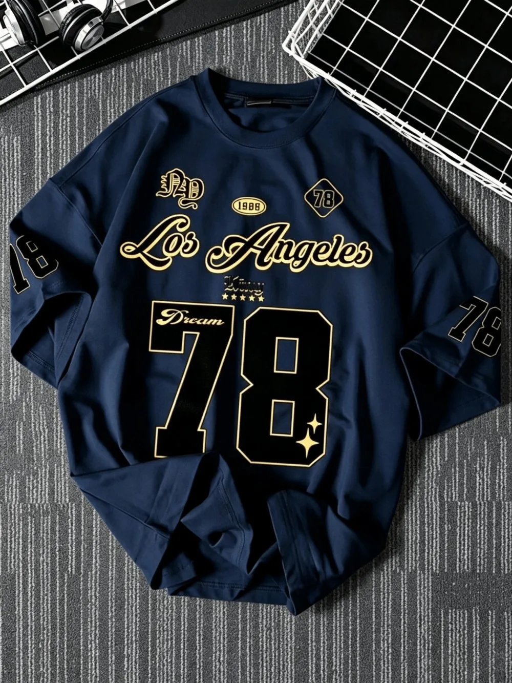 Amerikanisches Herren-Sommer-T-Shirt mit Los Angeles-Print, 78, Mikro-Elastik, Atmungsaktiv, Rundhalsausschnitt, Outdoor-Freizeit-Sport-Oberteil – Detail 9