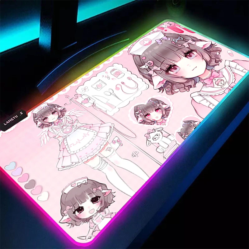 

Mouse Pad Gamer Decoracion Anime Sexy Girl Desktop Mat LED Kawaii Pink Mousepad RGB Gaming Accessories Varmilo Cute Keyboard Pad