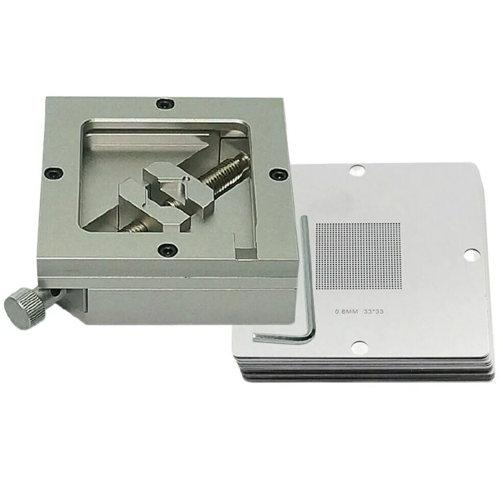 BGA Reballing Station Kit Fixture Jig 90mm Heavy Duty Table Template Bracket Clamp PCB With 10pcs Universal Stencil Kit