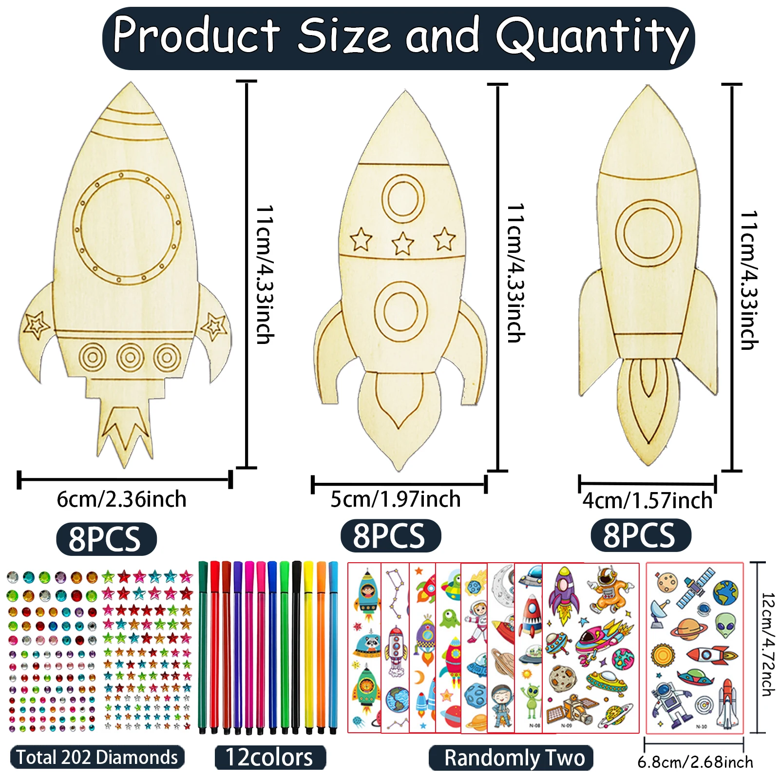 로켓 나무 수공예품 세트 240개, 나무 수공예품, 수공예품 세트, 생일 파티 수공예품 세트, DIY에 적합