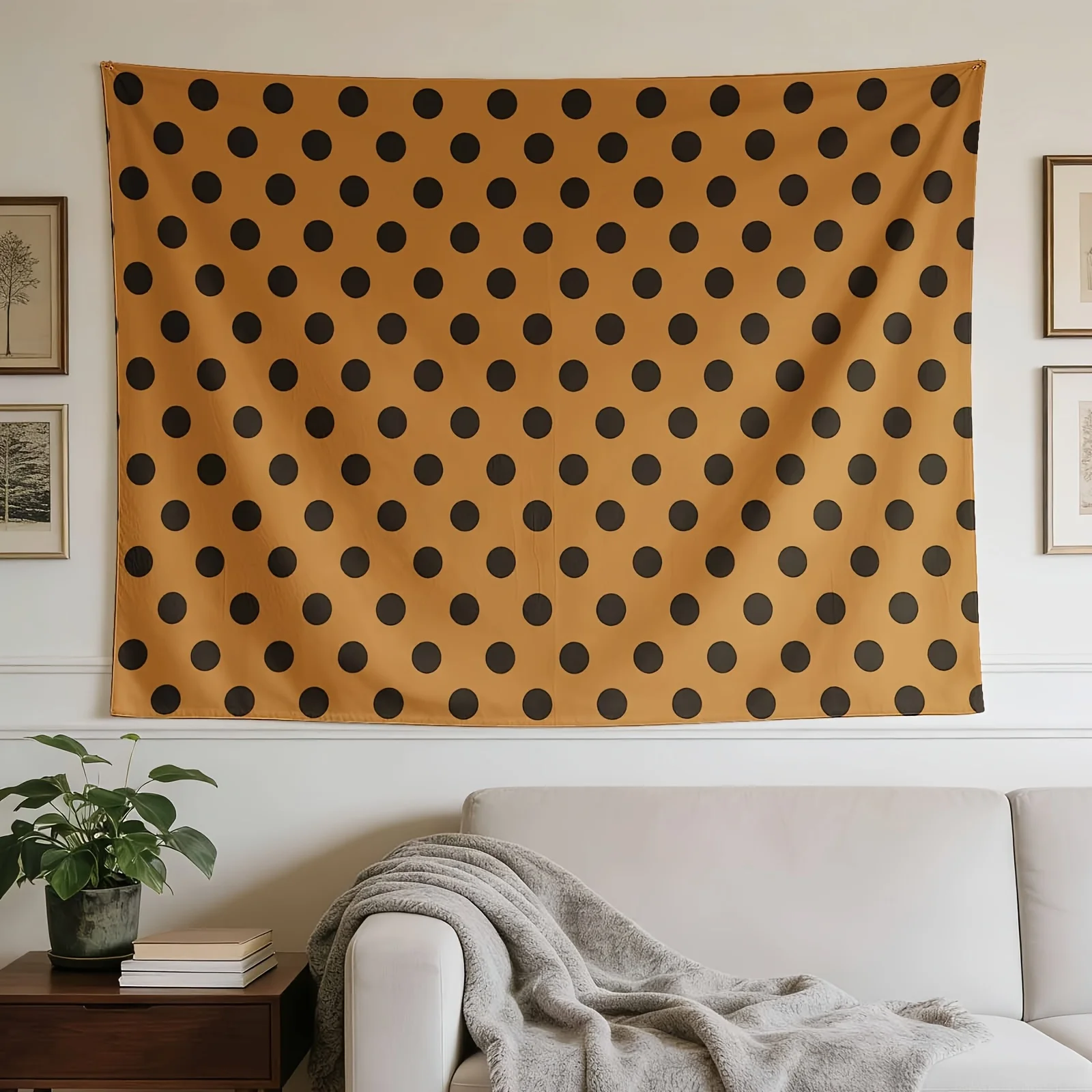 Bohemian Polka Dot Tapestry Wall Hanging Mustard Yellow Gold Abstract Polyester Fabric Decor Art for Modern Home Background Curt